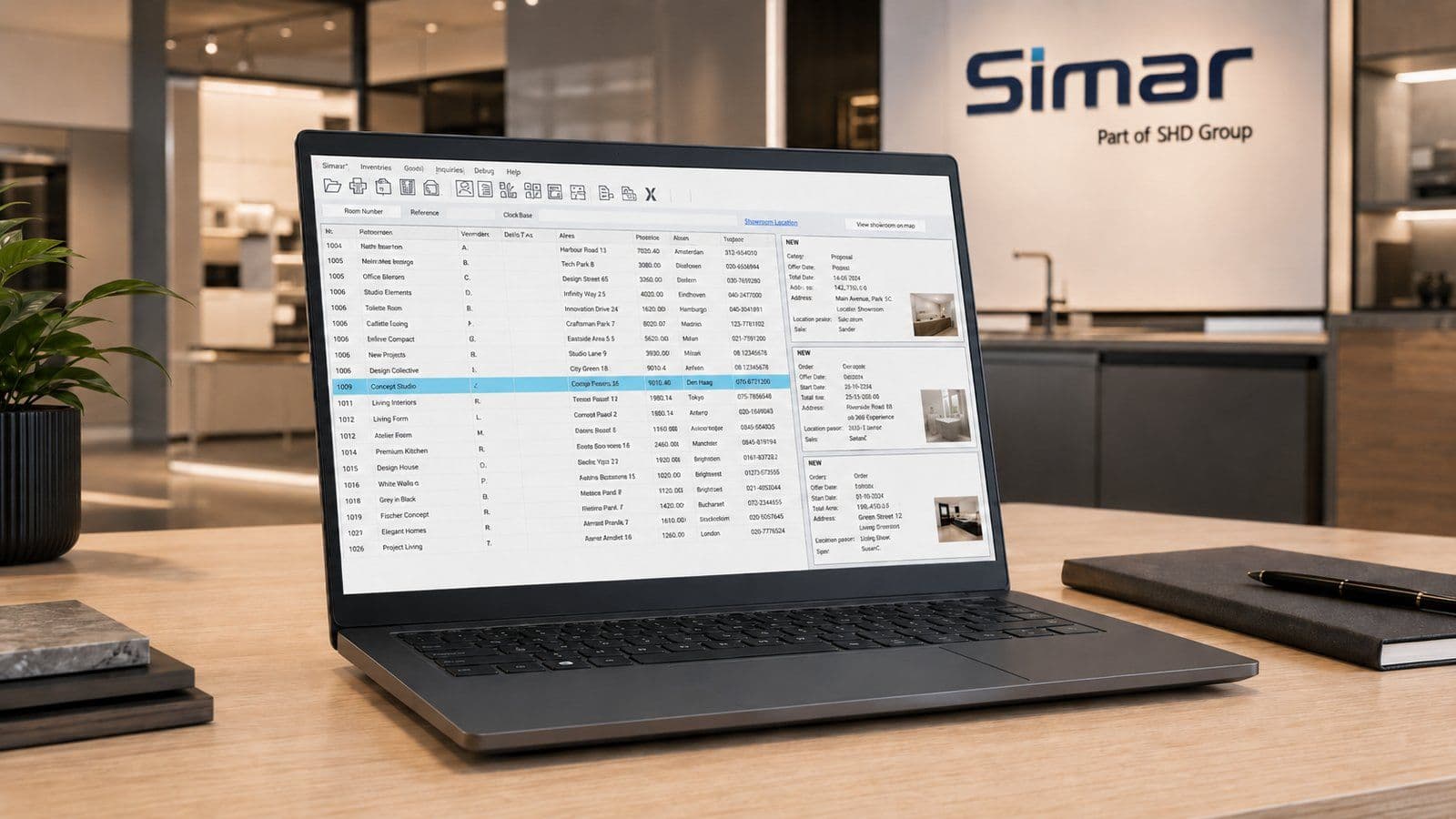 Orderoverzicht in KIMS op een laptop in de showroom